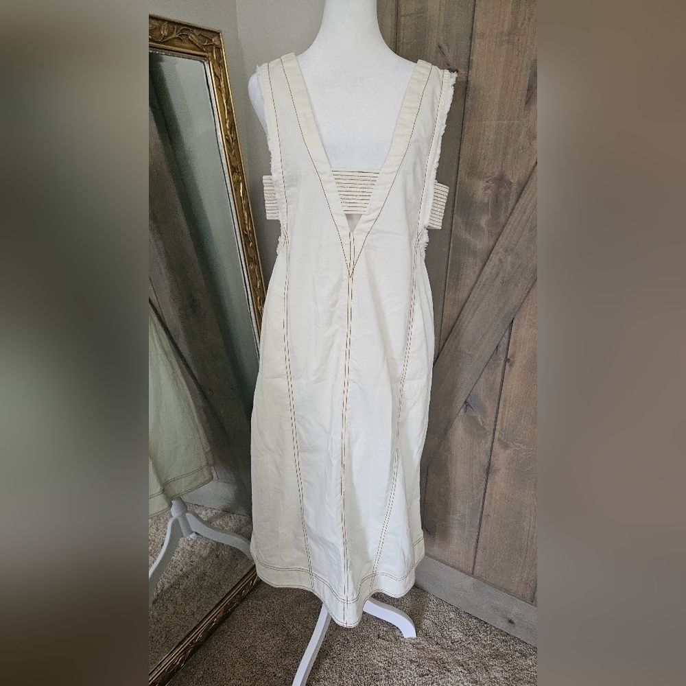 NWT Anthropologie Pilcro Cotton Midi Dress XS Ivory Utility Pinafore Dress. - Picture 7 of 15